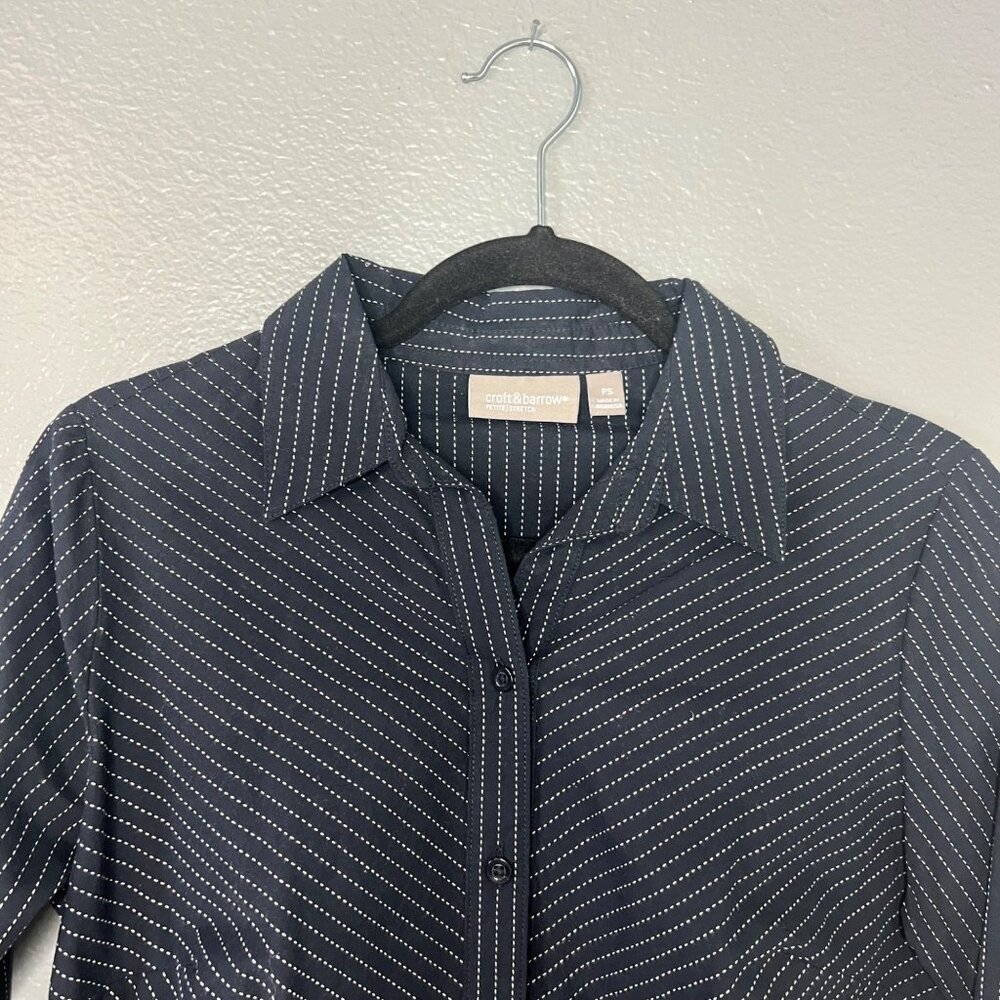 Croft & Barrow Collared Long Sleeve Top Size PS Black‎ White Button Front Office - Picture 3 of 8